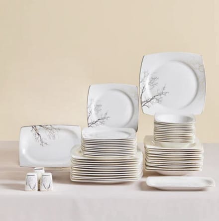 Karaca Square Autumn - 53-Delige Serviesset voor 12 Personen – Wit/Multicolor – Luxe New Bone Dinerservies