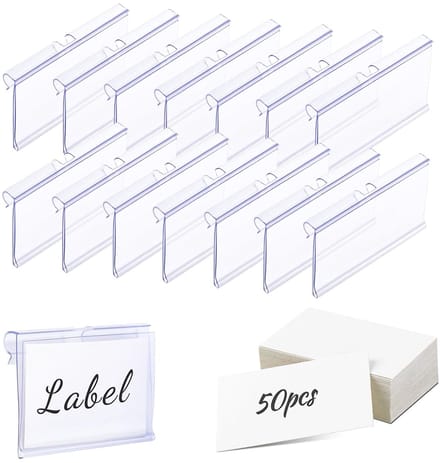 Dailygoods- Prijskaarthouder 50 stuks - Duidelijke Etikethouder - Herbruikbare Labelhouder - Plastic Draadplank - 7,6 cm x 4,2 cm - Dubbele Kliksluiting
