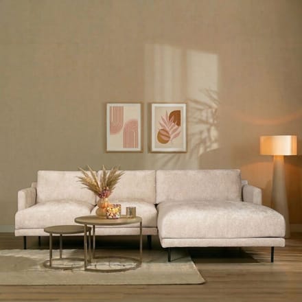 Bronx71® Hoekbank Denver chenille stof wit/beige rechts