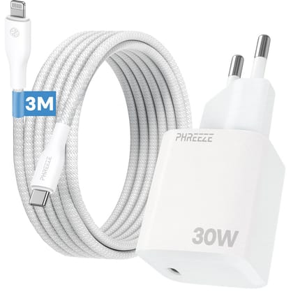 Usb C snellader geschikt voor iPhone 14 13 12 11 X 8 7 SE - 3 meter - 30w Power adapter met kabel