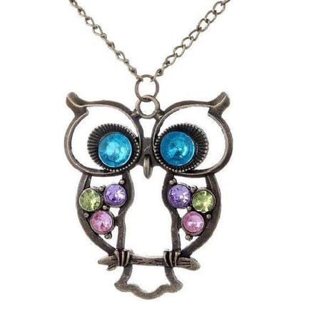 Vintage Ketting Met Uil Hanger - Bronskleurig - Strass steentjes