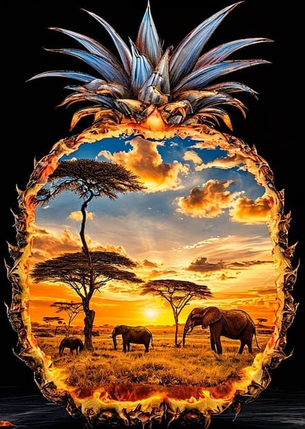 50x40cm Diamond painting Olifant in ananas (vierkant) nr 47