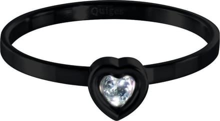 Quiges Stapelring Dames - Vulring Hart Zirkonia - RVS Zwart - Maat 19 - Hoogte 2mm