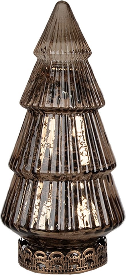 Clayre & Eef Kerstdecoratie met LED-verlichting Kerstboom Ø 8x16 cm Bruin Glas