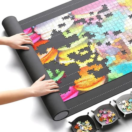 Puzzelmat - Puzzel rol - Puzzels bewaren - Met sorteervakken - 117 x 66 cm - Zwart