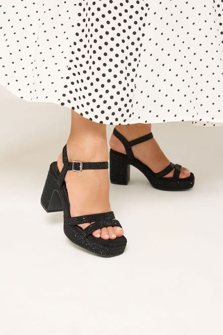 Yours Zwarte Diamante Sandaal Met Hak In Brede Epasvormsize 42EEE