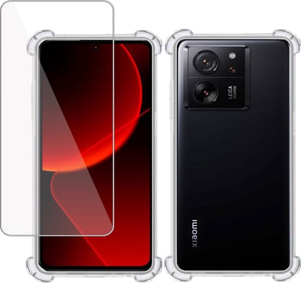 Hoesje + Screenprotector geschikt voor Xiaomi 13T Pro – Tempered Glass - Extreme Shock Case Transparant