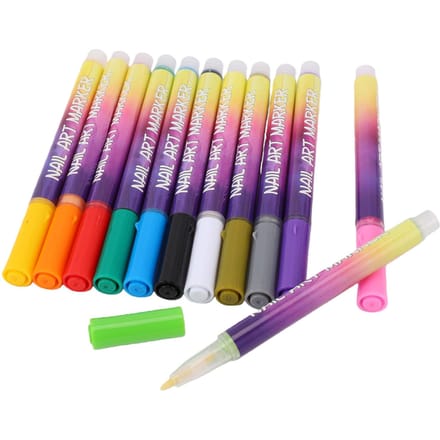 12 Kleuren Nail Art Pen Set Sneldrogend   Duurzame Kleuren Manicure Nagellak Pen voor Beginners blue