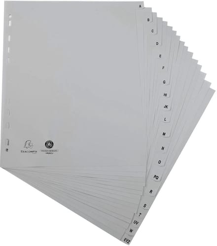 Exacompta 10x Tabbladen met bedrukte tabs in gerecycled PP - 20 tabs - A tot Z - A4 maxi - Grijs - 1920E