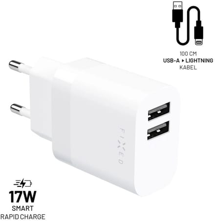FIXED 2x USB oplader 17W + USB-A naar Lightning kabel 1m – MFi gecertificeerd – Wit