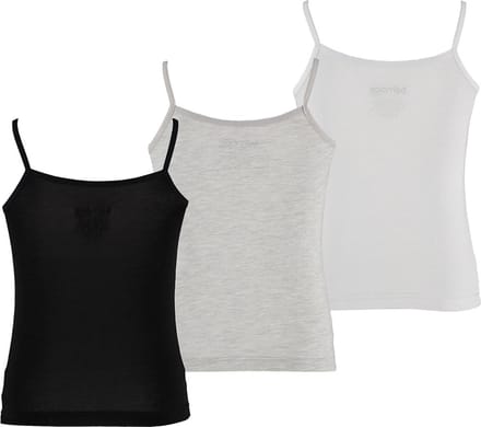 Apollo Meisjes Bamboe Singlet Hemden 3-Pack Zwart Grijs Wit Spaghettibandjes Onderhemd - Maat  146/152