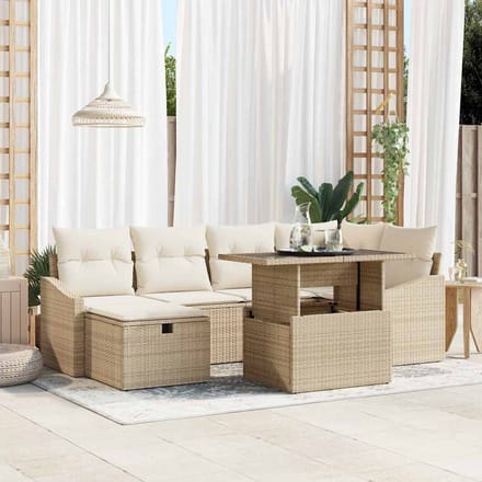 vidaXL - Tuinbank - Set - 7 - st - Beige - poly - rattan