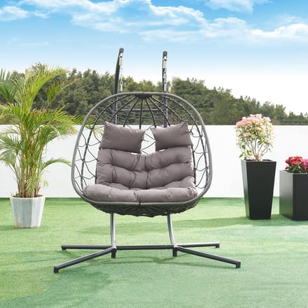 Dubbele hangstoel Skense met standaard grijs 198x156x98 cm [en.casa]