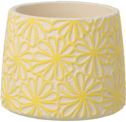 J-Line bloempot Rond Bloemen - cement - geel - small