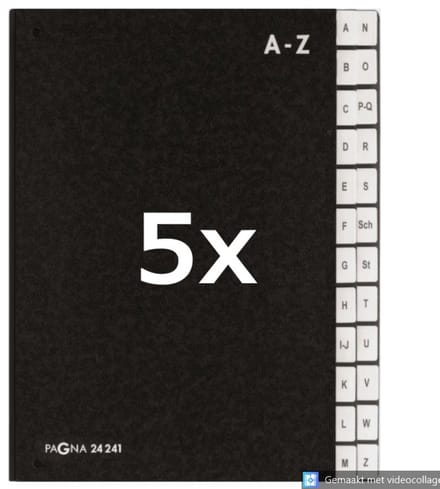 5 x PAGNA - Lessenaarordner - Dossiermap -Sorteermap 24-tabs A-Z - Zwart - Hardkarton - A4