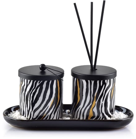 MONDEX ZEBRA - Geurverspreider en Kaars - 23x9x9 cm - Sandelhout - Keramiek