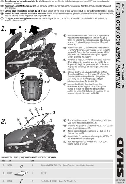 Support de top case Shad pour moto Triumph Tiger 800 Xrx 2011 à 2022 T0TG81ST