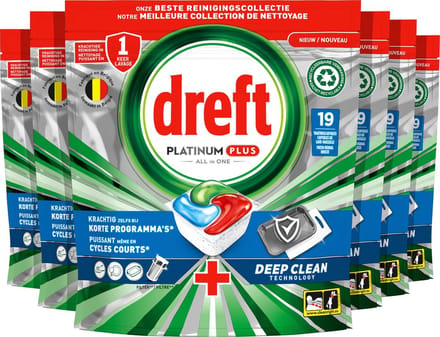 Dreft Platinum Plus All In One - Vaatwastabletten - Deep Clean Fresh Herbal Breeze - Voordeelverpakking 114 Capsules