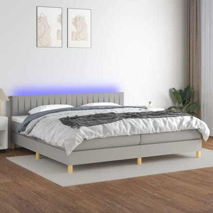vidaXL - Boxspring - met - matras - en - LED - stof - lichtgrijs - 200x200 - cm