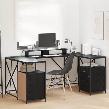 vidaXL - Bureau - Zwart - Eiken - Bewerkt - hout - 182 - x - 101 - x - 87,5 - cm