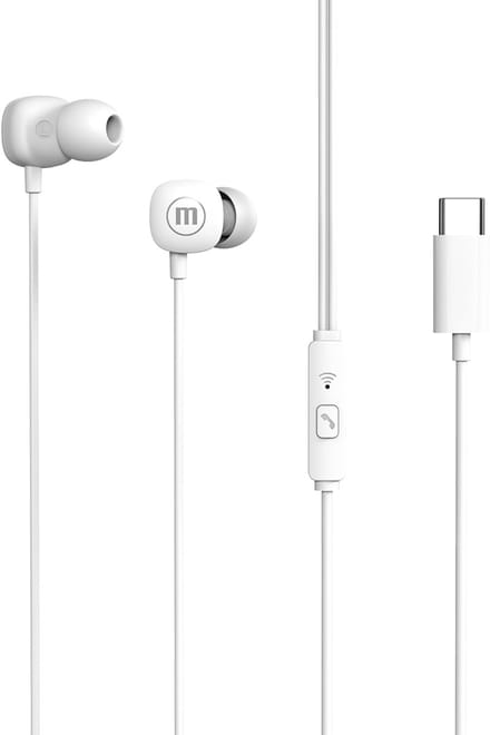 Maxell Square+ In-Ear oordopjes - USB-C aansluiting - 120 cm kabel - Microfoon - Comfortabele pasvorm - Stereo geluid - Wit [52041WH]