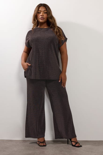 Yours Zwart Metallic Tshirt Met Lange Mouwen Size 48