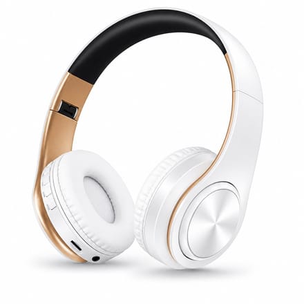 DrPhone BH1 - Draadloze Bluetooth Koptelefoon - FM Radio, Micro SD en AUX - On-Ear Headset met Microfoon - Wit/Goud