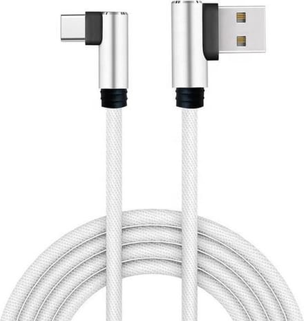 Type-C USB-C - Dubbele 90° - Data overzetten - Opladen - Haakse Nylon Gevlochten Kabel – 1 Meter – Wit