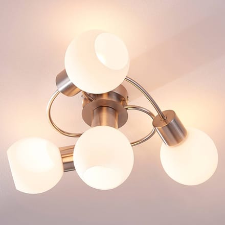 Lindby - plafondlamp - 4lichts - Glas, metaal - H: 17.5 cm - E14 - wit, nikkel gesatineerd
