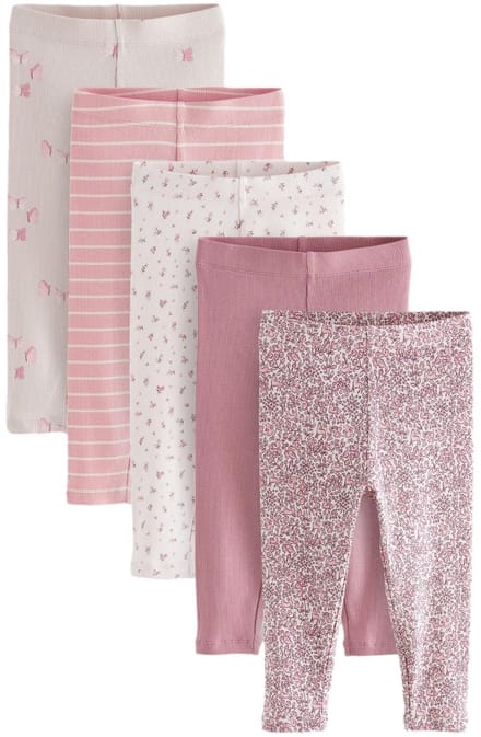 Next - Meisjes - Set van 5 geribbelde leggings - Roze