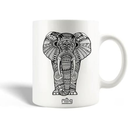 Mug en Céramique - MANIACASE - Mandala d'éléphant - 30cl - Compatible lave-vaisselle - Blanc