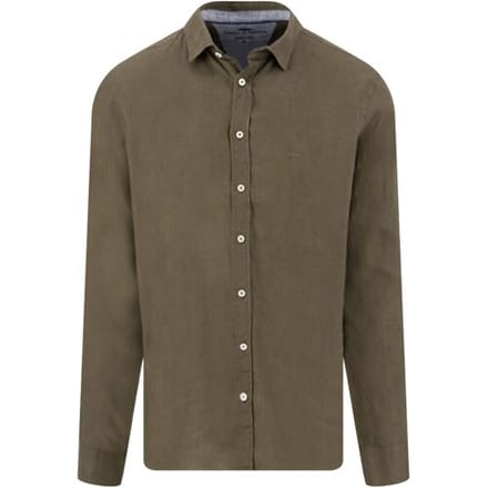 Fynch-Hatton Overhemd Solid Color Premium Linnen Donker Khaki / male