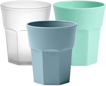 Plasticforte onbreekbare drinkglazen - 9x stuks - kunststof/plastic - mix van 3 kleuren - 360 ml - 10 x 9 cm