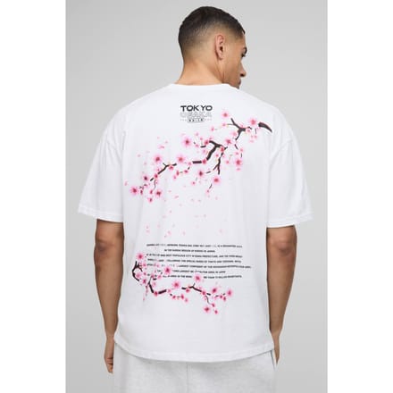 Oversized T-shirt met kersenbloesemprint | White | Size Medium