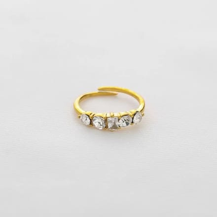 Michelle Bijoux Ring (Sieraad) 5 Stenen Op Rij Wit (One Size) Goud
