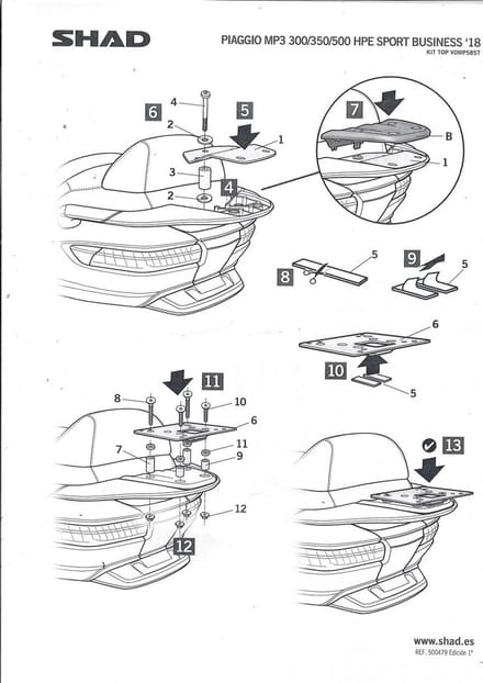 Support de top case Shad pour Scooter Piaggio 350 MP3 HPE 2018 à 2019 Top Master V0MP58ST Neuf