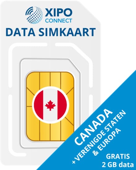 XIPO CONNECT - Data Simkaart Canada + 2GB - Data is 365 dagen geldig + onbeperkt verlengbaar - Snel 4G & 5G internet - Data only simkaart -
