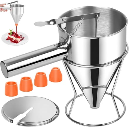 Dough Dispenser met Deksel en Houder, 1200 ml RVS Multi-Piston Trechter voor Taarten, Pannenkoeken en Desserts