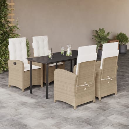 vidaXL - 5-delige - Tuinset - met - kussens - poly - rattan - beige