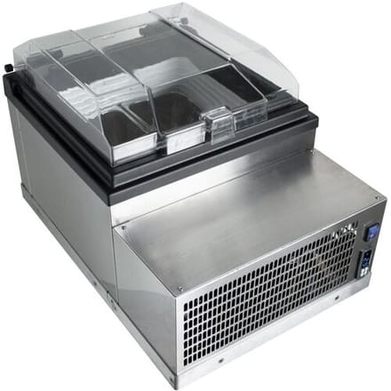 GGM Gastro Tisch-Eisvitrine - 490mm - Statisch - für 2x 5 Liter Eisbehälter - gewölbter Deckel Zilver