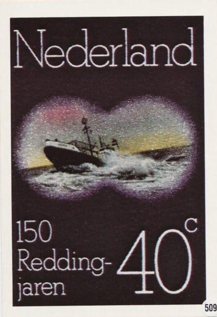 Briefkaart met afbeelding 150 jaar Reddingswezen postzegel