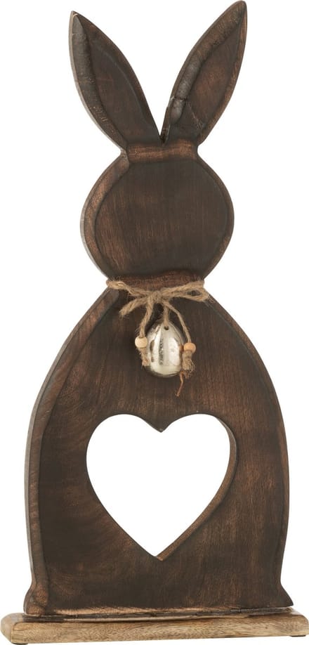 J-Line decoratie Konijn Hart + Ei - hout - donkerbruin - large