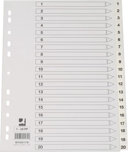 Q-CONNECT tabbladen set 1-20, met indexblad, ft A4, wit