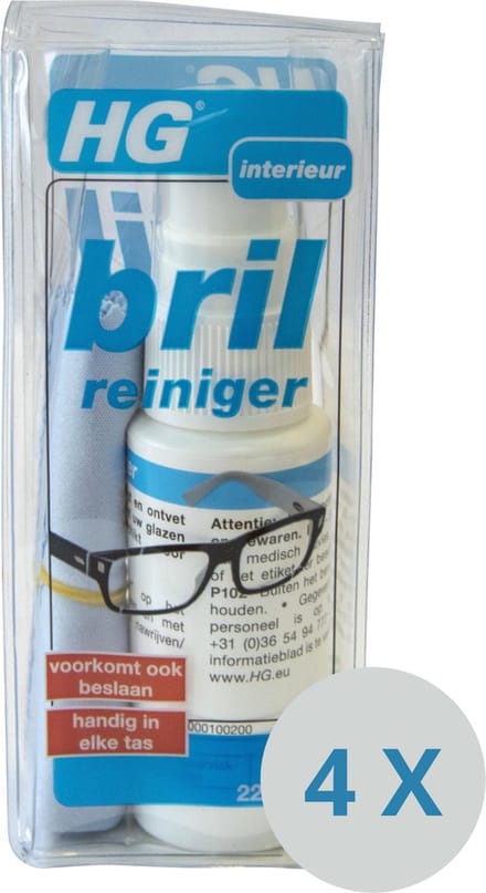 HG brilreiniger inclusief doekje in handige etui - 4 Stuks