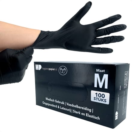 100st Handschoenen Soft Nitril Medium Ongepoederd Zwart 100 Stuks (1302)