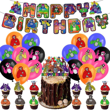 Gorilla Tag VR Game Thema Feestartikelen Inclusief Banner Cake Topper Ballonnen white