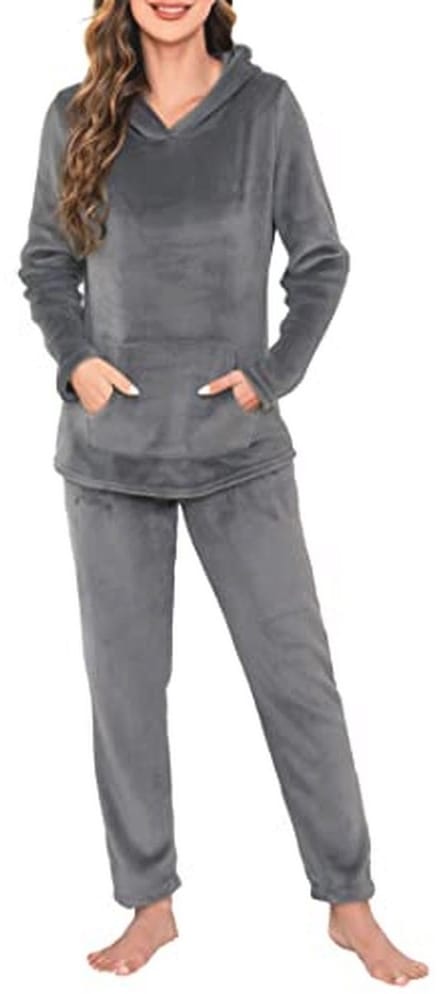 Dames Fleece Pyjama met Capuchon - Warme Flanellen Pyjama met Zak