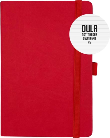 DULA Notitieboek A5 Rood Gelinieerd Hardcover - Elastiek en Penlus