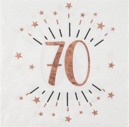 Santex Verjaardag feest servetten leeftijd - 10x - 70 jaar - rose goud - 33 x 33 cm