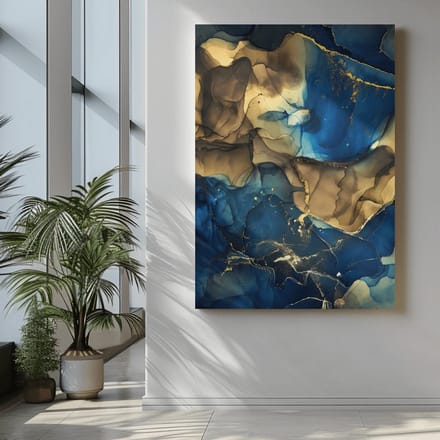 Canvas Schilderij - Abstract - Marmer - Blauw - Bruin - 60x40x2 cm